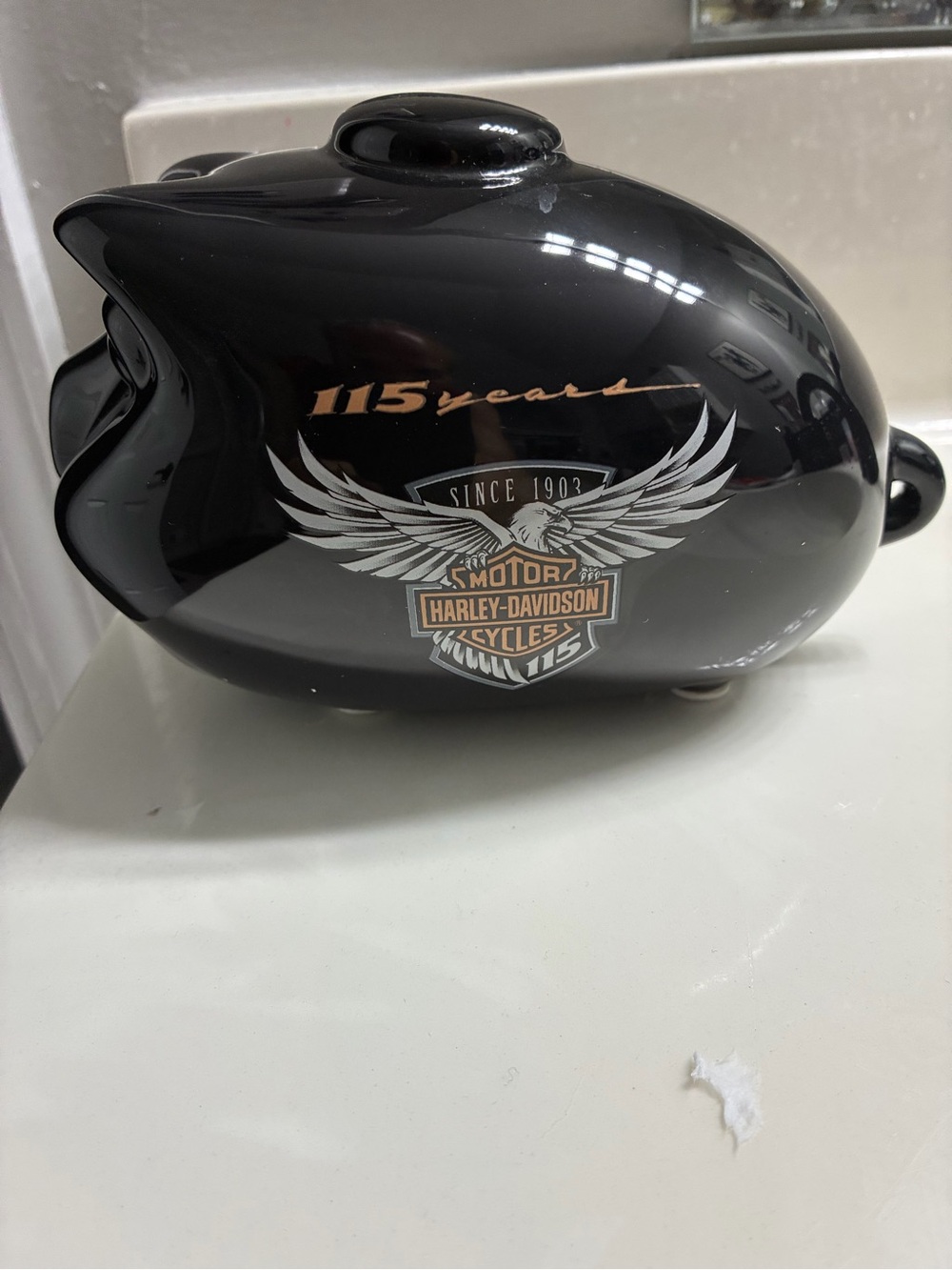Harley-Davidson Black Piggy Bank with Silver and Gold Accents